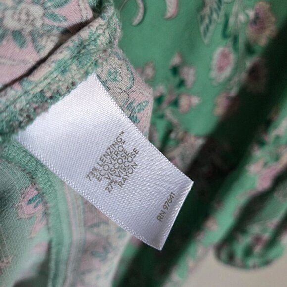 J.Jill Border Printed Flounced Hem Dress Size XL Light Garden Green Peasant Boho - Picture 11 of 12